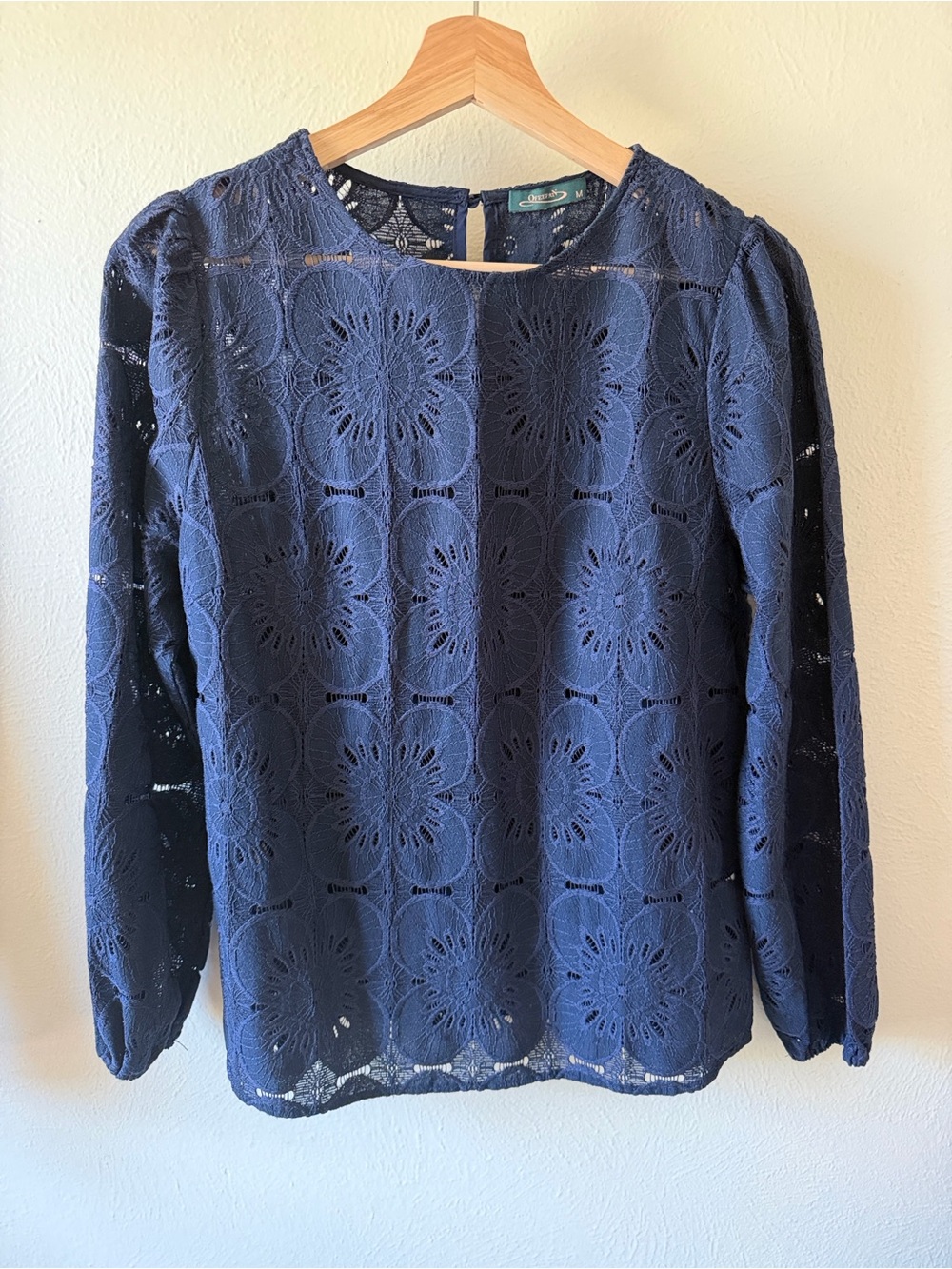 Women’s Navy Crochet Lace Long-Sleeve Top